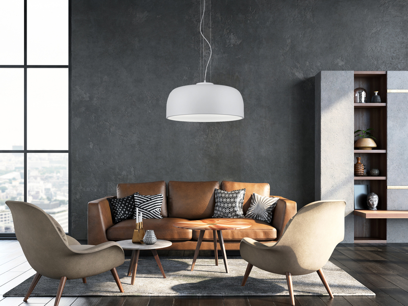 Große LED Pendelleuchte mit Lampenschirm Metall Weiß, Ø 52cm