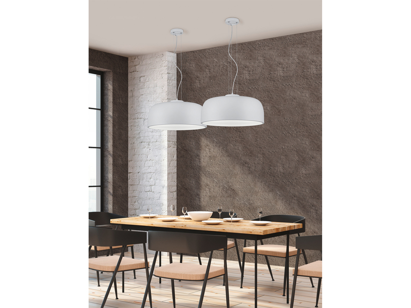 Große LED Pendelleuchte mit Lampenschirm Metall Weiß, Ø 52cm