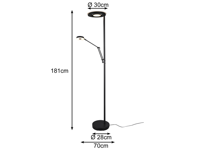 LED Deckenfluter BARRIE mit Leselampe verstellbar Schwarz 181cm