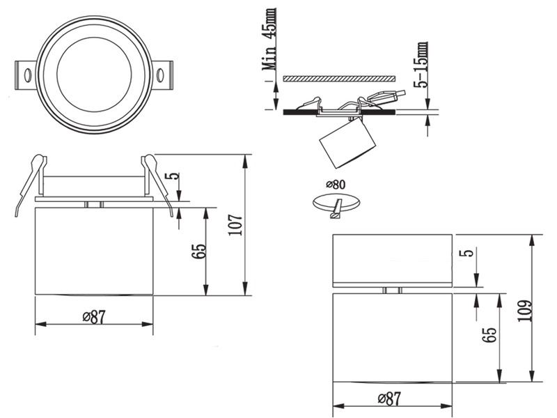 LED Deckenstrahler TAURUS 1-flammig Schwarz, Ø 8,7cm