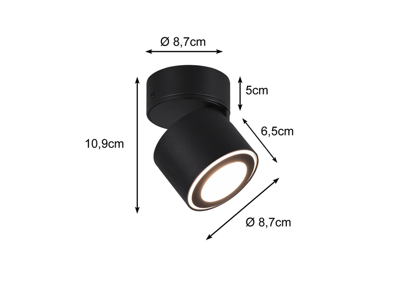 LED Deckenstrahler TAURUS 1-flammig Schwarz, Ø 8,7cm