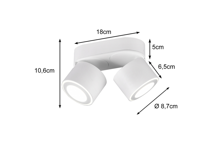 LED Deckenstrahler TAURUS 2-flammig Weiß, Breite 18cm