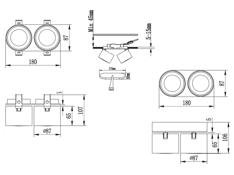 LED Deckenstrahler TAURUS 2-flammig Schwarz, Breite 18cm