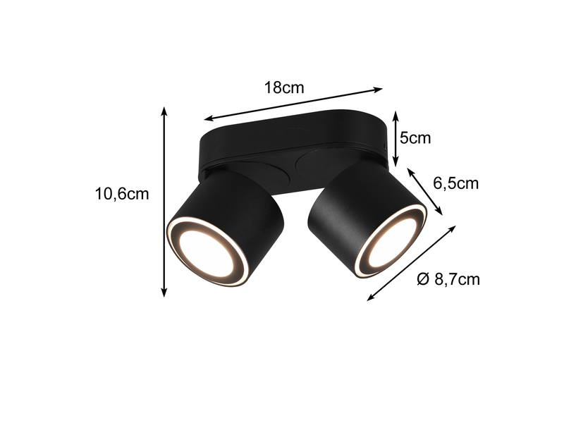 LED Deckenstrahler TAURUS 2-flammig Schwarz, Breite 18cm