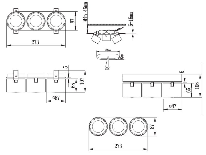 LED Deckenstrahler TAURUS 3-flammig Schwarz, Breite 27,3cm