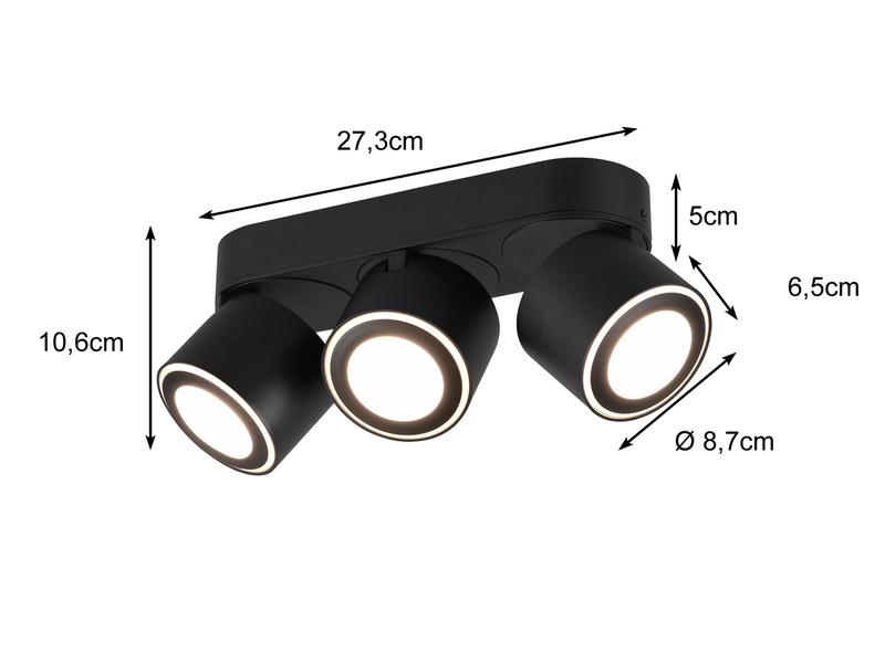LED Deckenstrahler TAURUS 3-flammig Schwarz, Breite 27,3cm