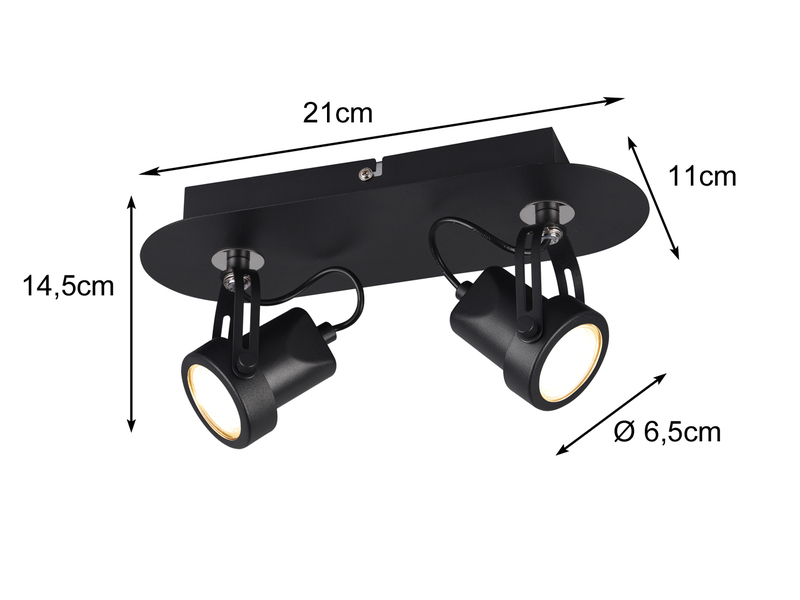 Retro Deckenstrahler GOA 2 flammig Schwarz Spots schwenkbar