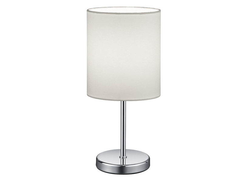LED Tischleuchte Chrom mit Stoffschirm in Weiß, Höhe 28cm