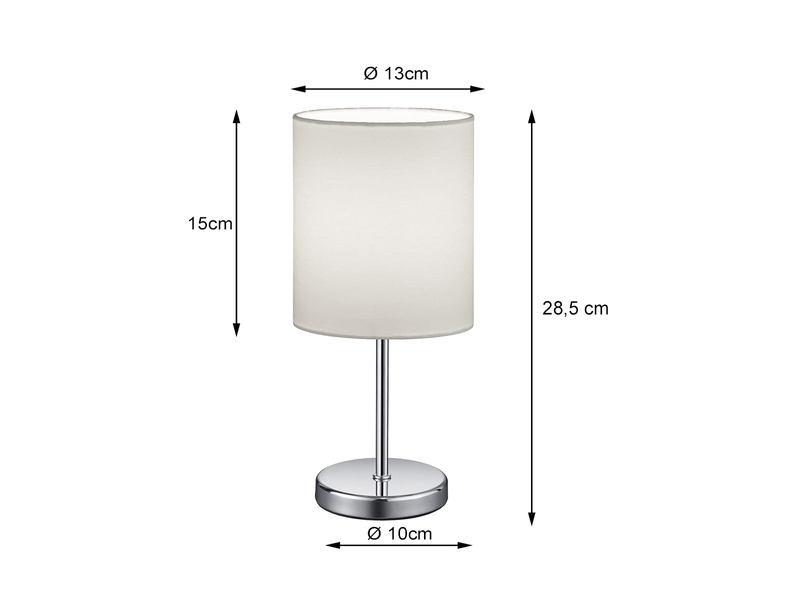 LED Tischleuchte Chrom mit Stoffschirm in Weiß, Höhe 28cm