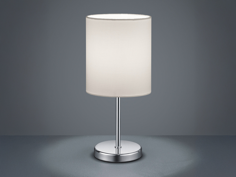 LED Tischleuchte Chrom mit Stoffschirm in Weiß, Höhe 28cm