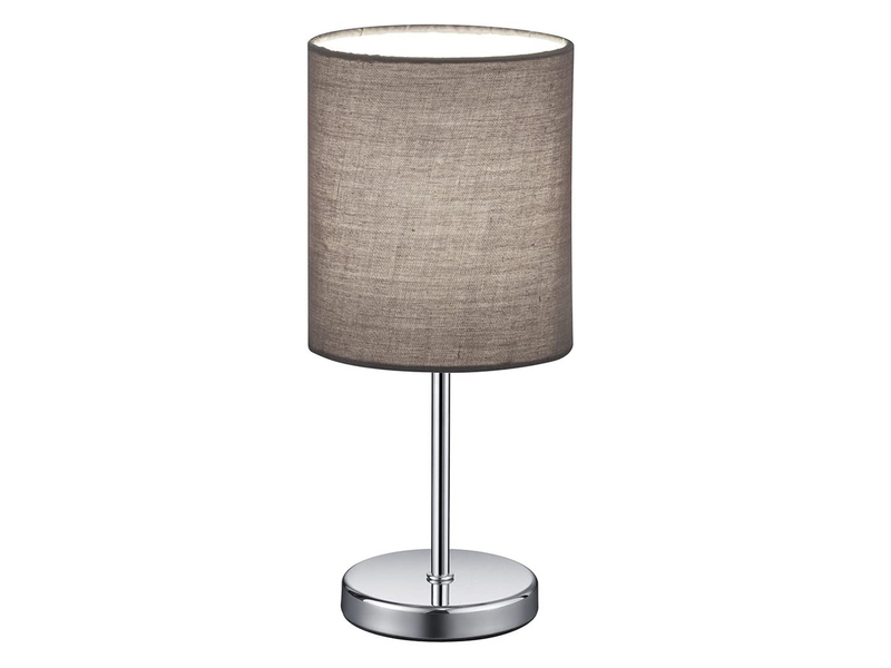 LED Tischleuchte Chrom mit Stoffschirm in Grau, Höhe 28cm