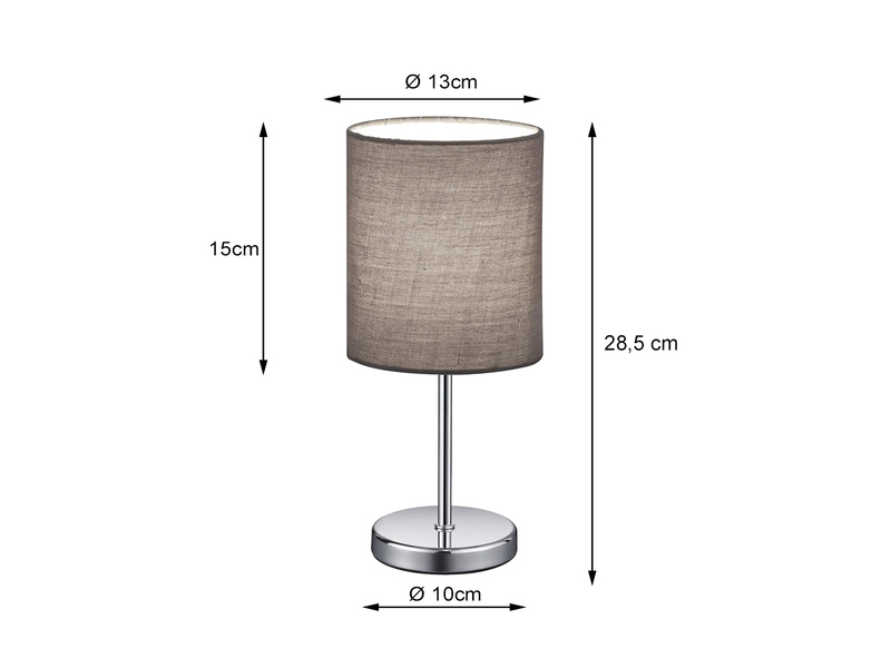 LED Tischleuchte Chrom mit Stoffschirm in Grau, Höhe 28cm