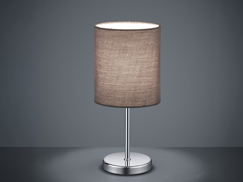 LED Tischleuchte Chrom mit Stoffschirm in Grau, Höhe 28cm