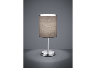 LED Tischleuchte Chrom mit Stoffschirm in Grau, Höhe 28cm
