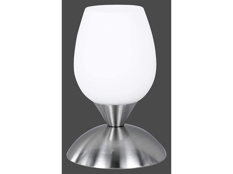 LED Tischleuchte Glasschirm Weiß, Sockel Silber - Touch dimmbar, Höhe 18cm