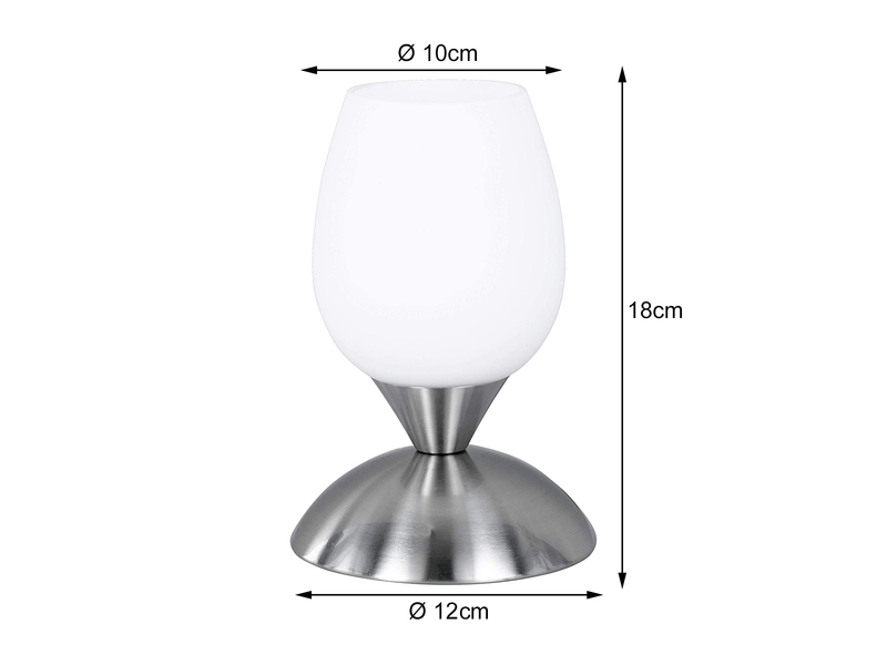 LED Tischleuchte Ø12cm, Glasschirm Weiß, Sockel Silber - Touch dimmbar