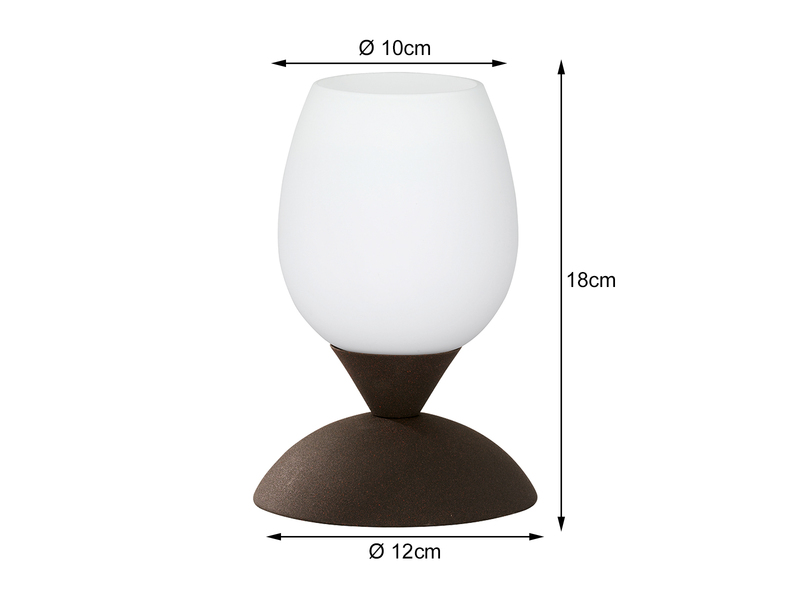 LED Tischleuchte, Rost Optik Glasschirm Weiß Touch dimmbar, Höhe 18cm
