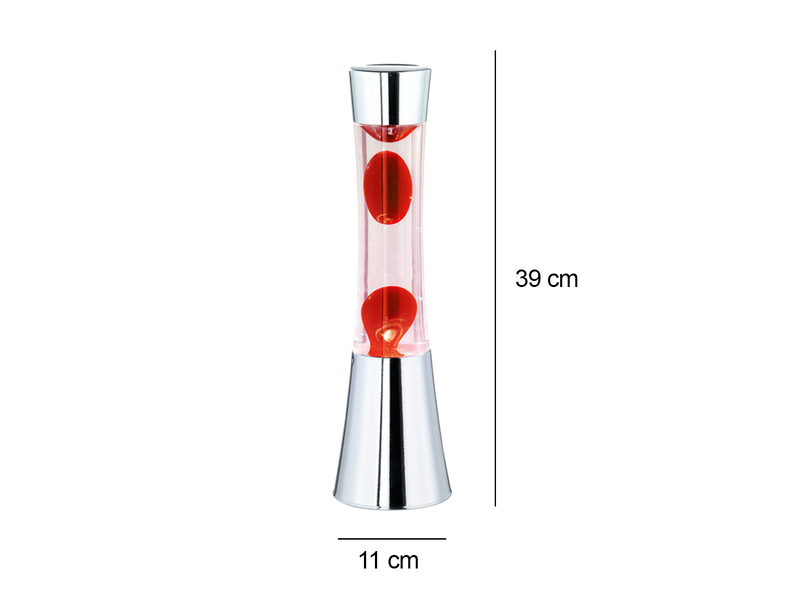 Trendige 90er Jahre Säulen Lavalampe Magma in rot /Chrom Höhe 39cm Ø11cm