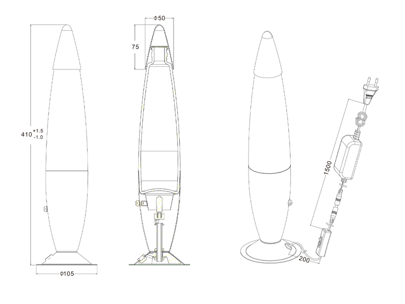 Raketen Lavalampe 90er Jahre in Gelb, Blau & Metall Silber, Höhe 41cm