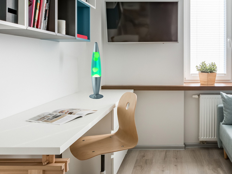 Raketen Lavalampe 90er Jahre in Gelb, Blau & Metall Silber, Höhe 41cm