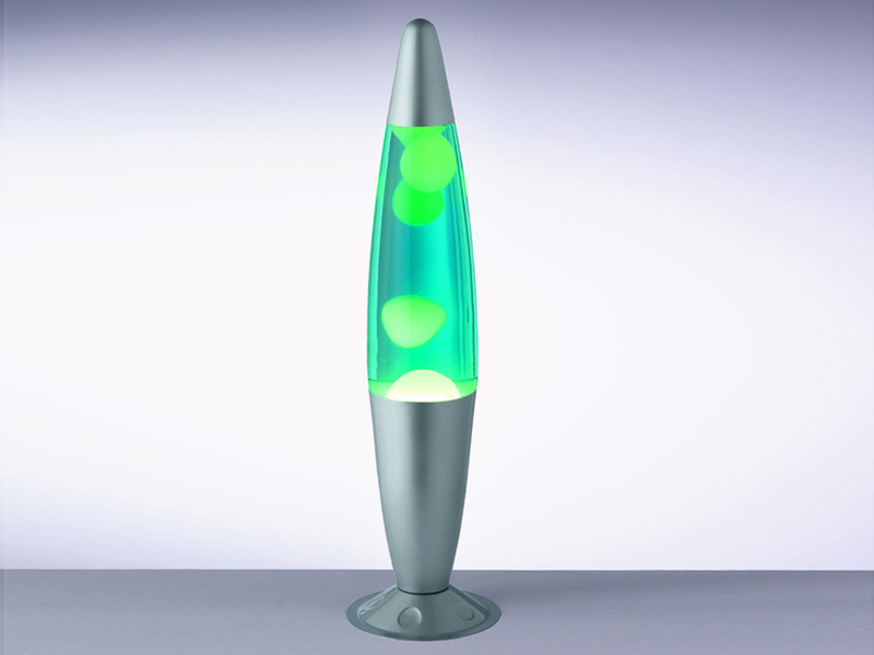 Raketen Lavalampe 90er Jahre in Gelb, Blau & Metall Silber, Höhe 41cm