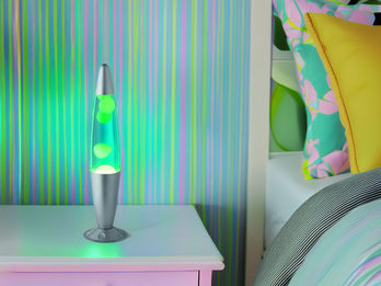 Raketen Lavalampe 90er Jahre in Gelb, Blau & Metall Silber, Höhe 41cm