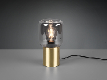 Mini LED Tischleuchte Messing Glasschirm Rauchfarbig Ø 13cm Höhe 24cm
