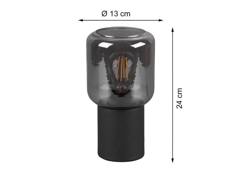 Mini LED Tischleuchte Schwarz Glasschirm Rauchfarbig Ø 13cm Höhe 24cm