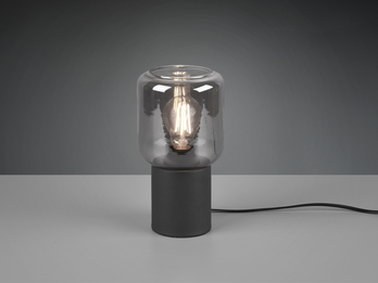 Mini LED Tischleuchte Schwarz Glasschirm Rauchfarbig Ø 13cm Höhe 24cm
