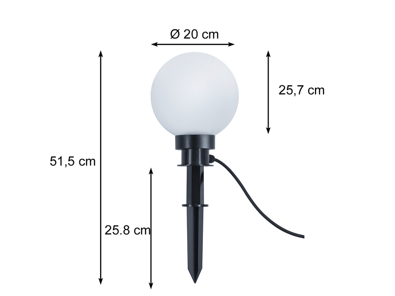 LED Leuchtkugel für den Garten mit Strom Weiß, 5m Kabel, Ø 20cm