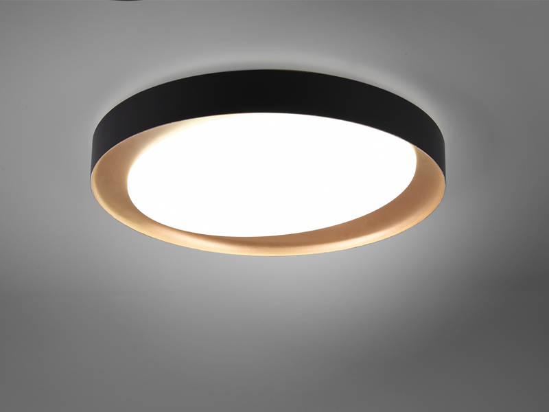 LED Deckenleuchte ZETA Schwarz Gold mit Fernbedienung dimmbar & Tageslicht Ø48cm