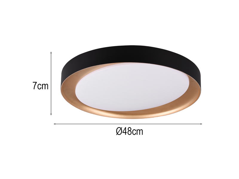 LED Deckenleuchte ZETA Schwarz Gold mit Fernbedienung dimmbar & Tageslicht Ø48cm