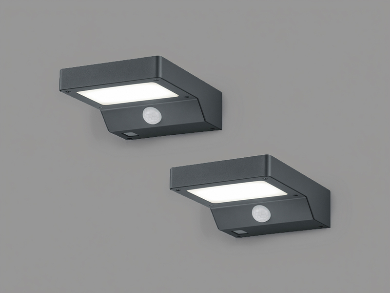 LED Solar Wandleuchte Außenleuchte 2er Set mit Bewegungsmelder Anthrazit