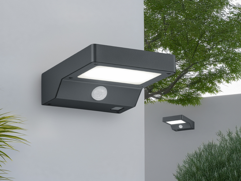 LED Solar Wandleuchte Außenleuchte 2er Set mit Bewegungsmelder Anthrazit
