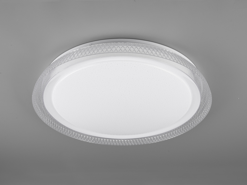 Dimmbare LED Deckenlampe HERACLES Fernbedienung Ø50cm H. 6cm Weiß Kristall-Optik
