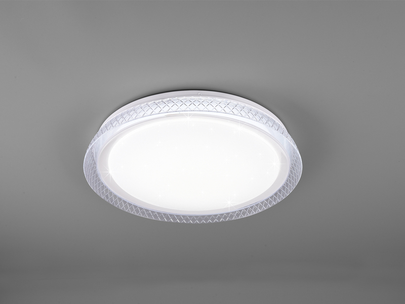 Dimmbare LED Deckenlampe HERACLES Fernbedienung Ø38cm H. 5cm Weiß Kristall-Optik