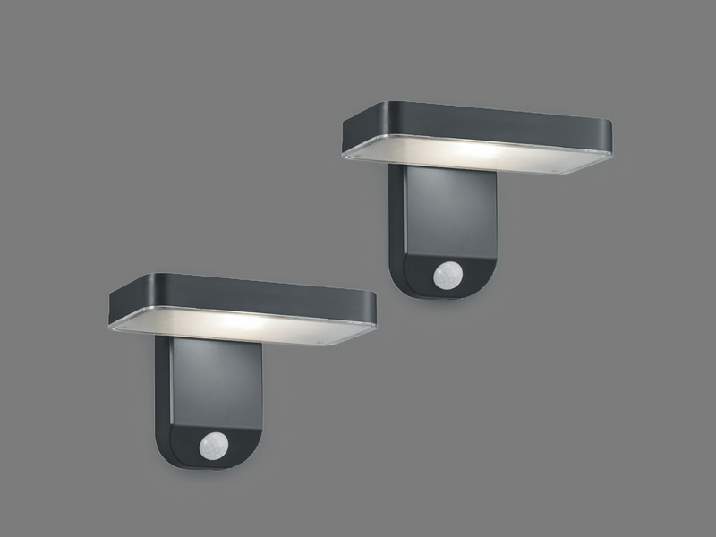 LED Solar Wandleuchte 2er Set Außenleuchten  mit Bewegungsmelder in Anthrazit