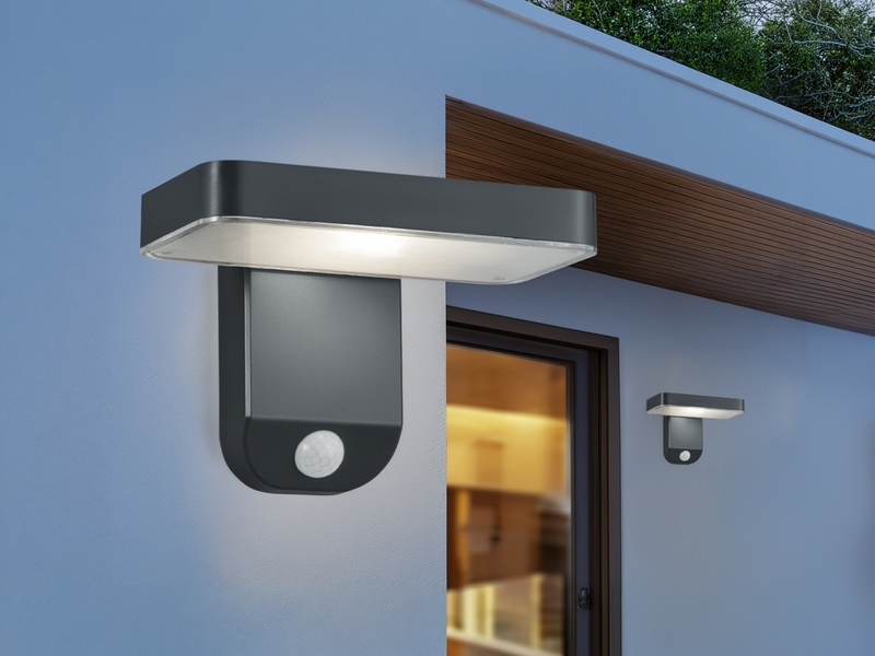 LED Solar Wandleuchte 2er Set Außenleuchten  mit Bewegungsmelder in Anthrazit