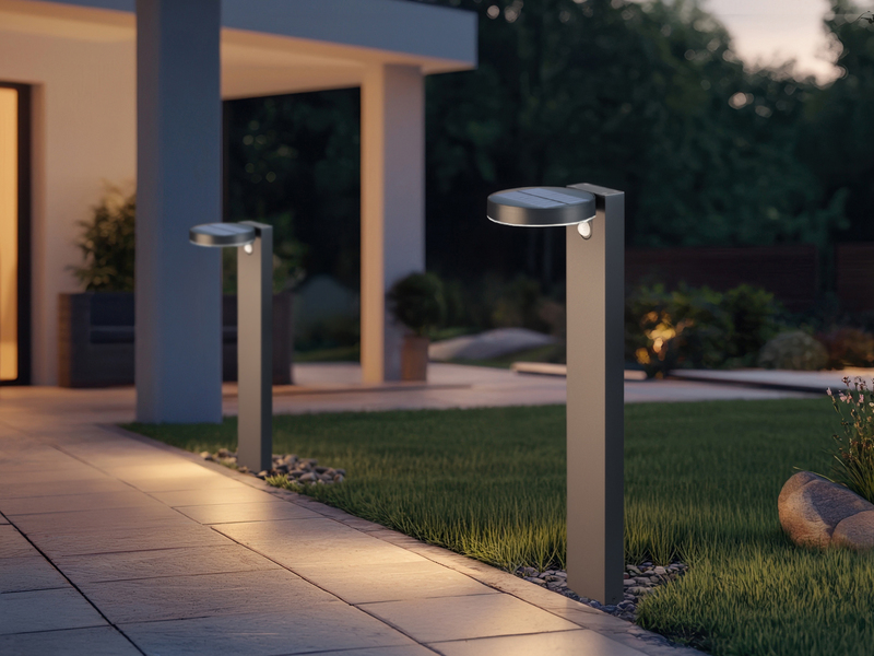 LED Solar Wegeleuchte 2er Set Außenleuchten mit Bewegungsmelder in Anthrazit