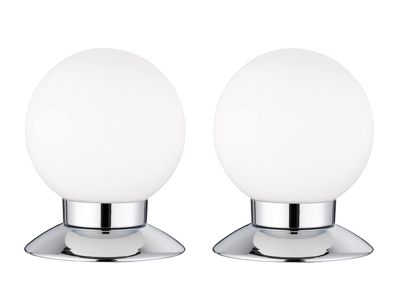 2er SET LED Tischlampen Chrom Glasschirm Weiß, Touchdimmer, Höhe 13cm