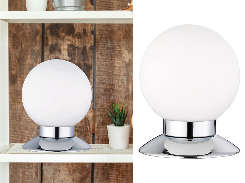 2er SET LED Tischlampen Chrom Glasschirm Weiß, Touchdimmer, Höhe 13cm