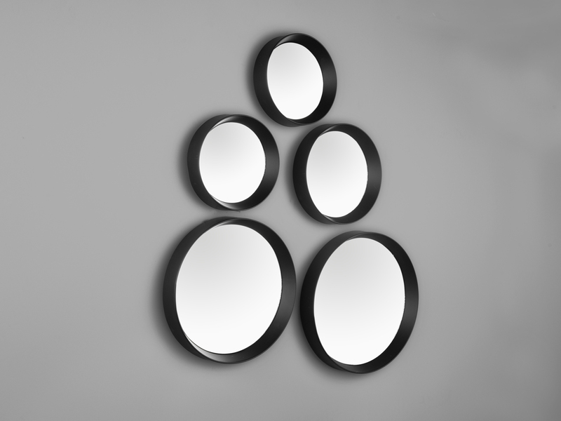 Deko Wandspiegel 5er Spiegel SET mit Rahmen in Schwarz & Magnet zum Kleben