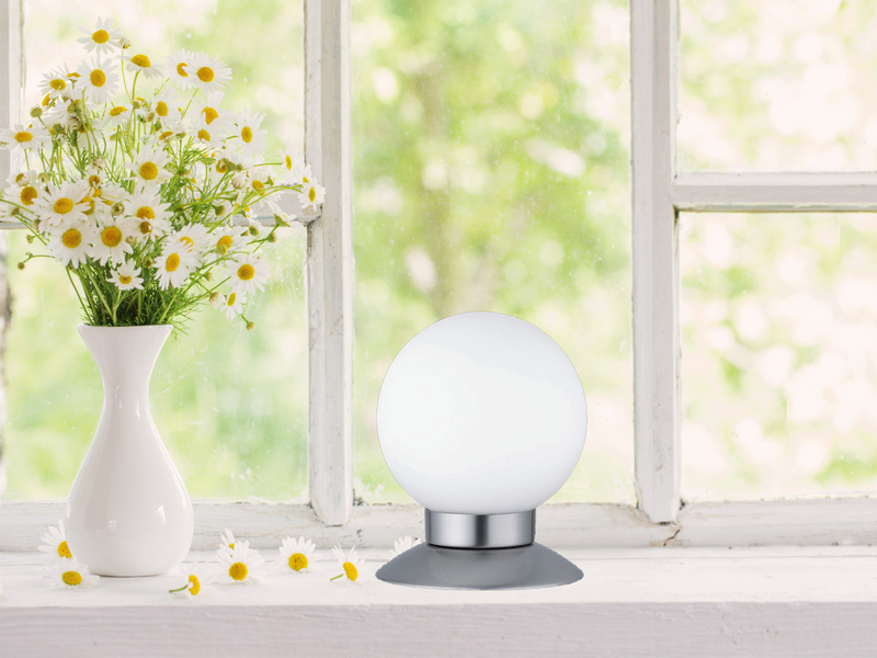 2er SET LED Tischlampen Silber Glasschirm Weiß, Touchdimmer, Höhe 13cm