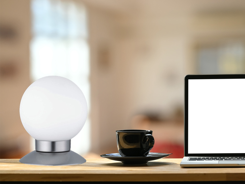 2er SET LED Tischlampen Silber Glasschirm Weiß, Touchdimmer, Höhe 13cm