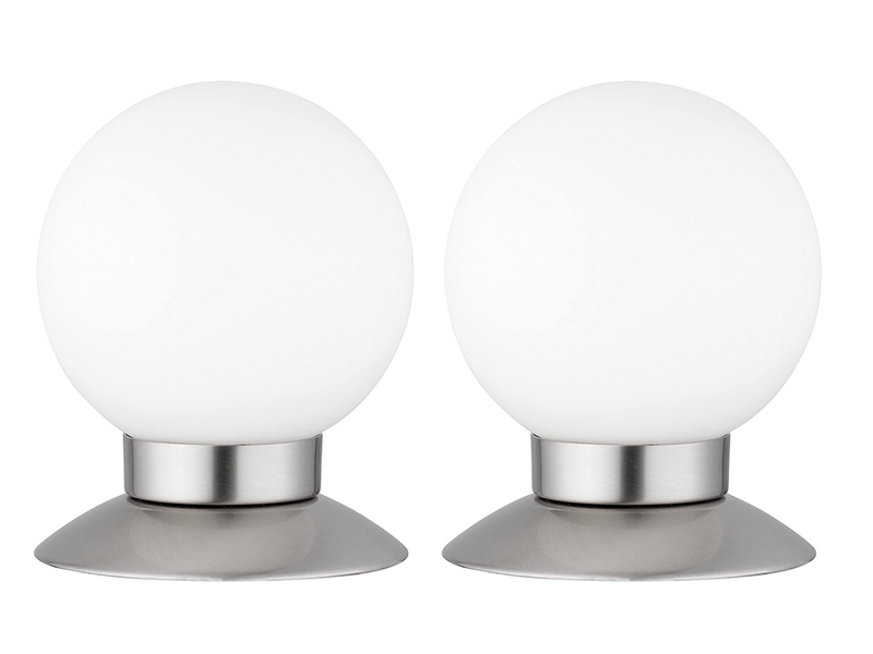 2er SET LED Tischlampen Silber Glasschirm Weiß, Touchdimmer, Höhe 13cm