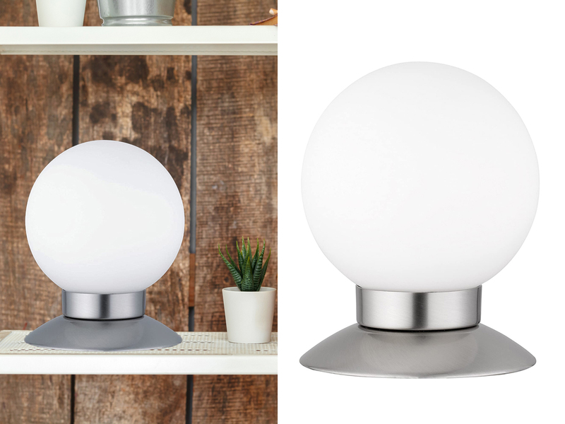 2er SET LED Tischlampen Silber Glasschirm Weiß, Touchdimmer, Höhe 13cm