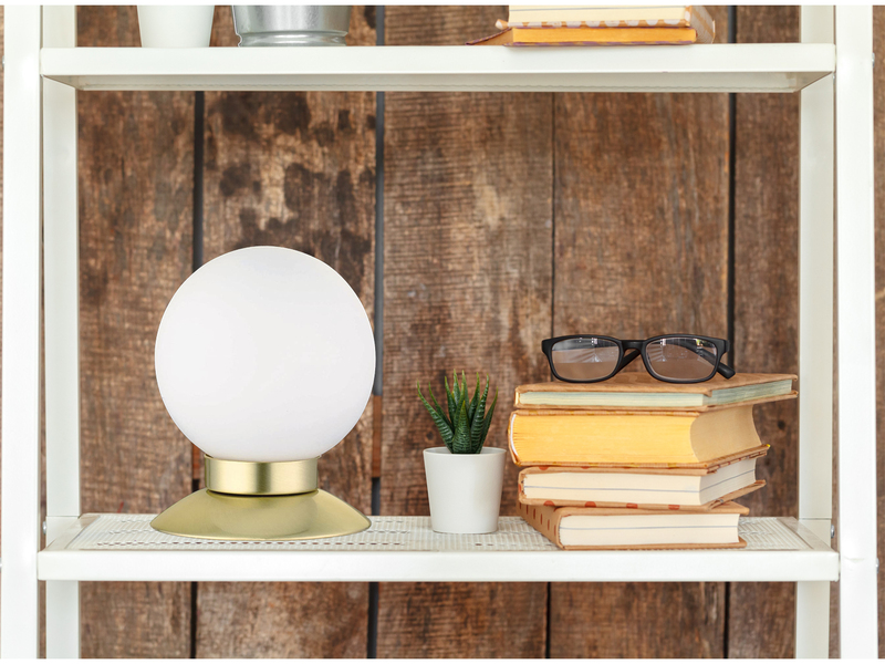 2er SET LED Tischlampen Messing Glasschirm Weiß, Touchdimmer, Höhe 13cm