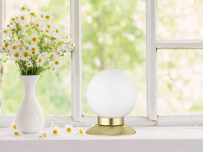 2er SET LED Tischlampen Messing Glasschirm Weiß, Touchdimmer, Höhe 13cm
