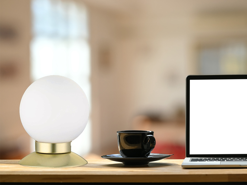 2er SET LED Tischlampen Messing Glasschirm Weiß, Touchdimmer, Höhe 13cm