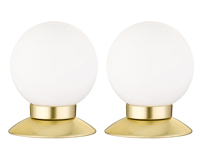 2er SET LED Tischlampen Messing Glasschirm Weiß, Touchdimmer, Höhe 13cm